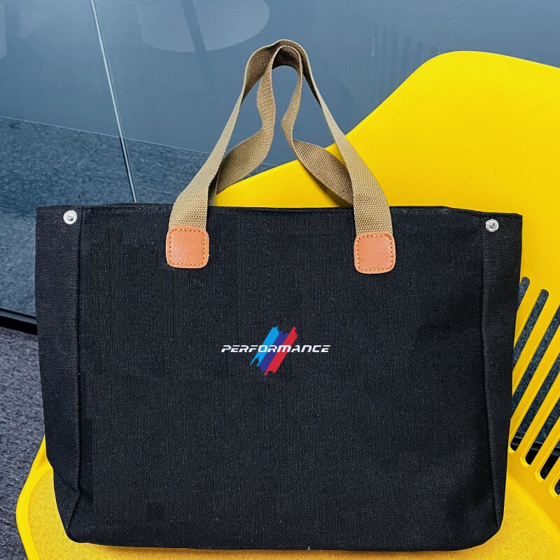 BMW canvas tote bag black with M Performance text print