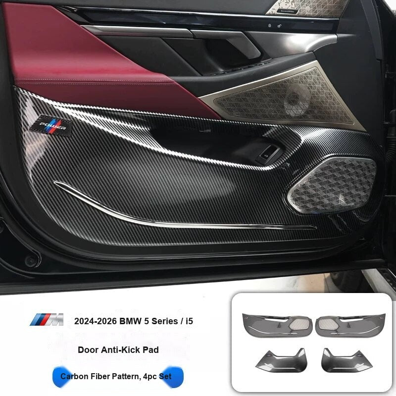 BMW 2024-2026 5 Series Long Wheelbase (High-Spec w/ Speaker Cover) - Carbon Fiber Door Anti-Kick Pads (4-Piece) - Carbon Fiber Anti-Kick Pad