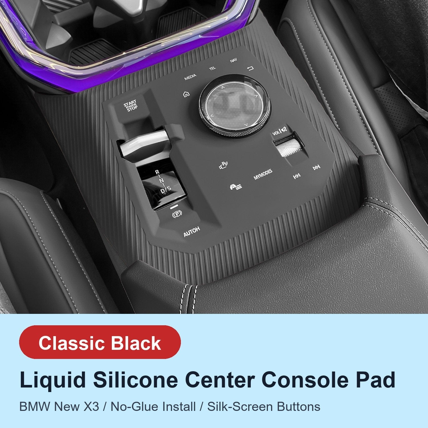 BMW center console silicone pad - X3 New Gen (2025-2026) - Classic Black
