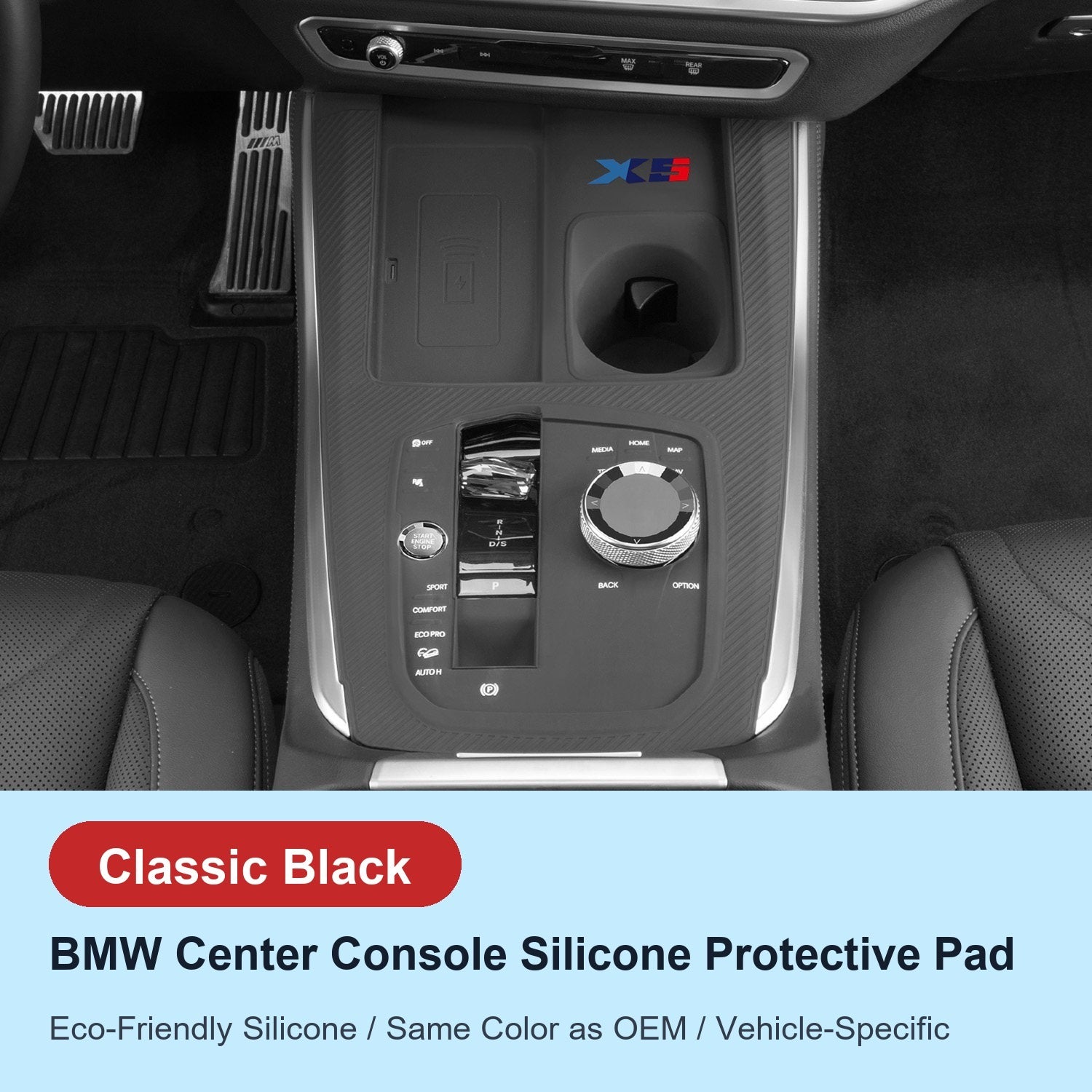 BMW center console silicone pad - X5 (2022-2026) - Classic Black