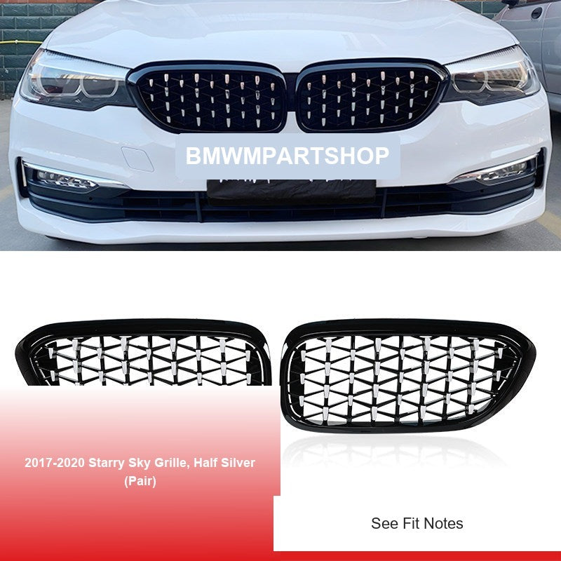 BMW 5 Series Grille - 2017-2020 Starry Sky Grille, Half Silver (Pair)