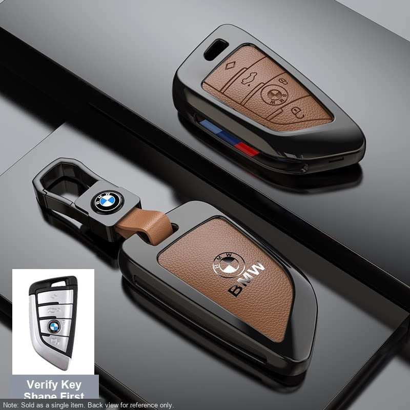 BMW Leather Key Fob Case - Style A, Coffee Brown, Leather Buckle