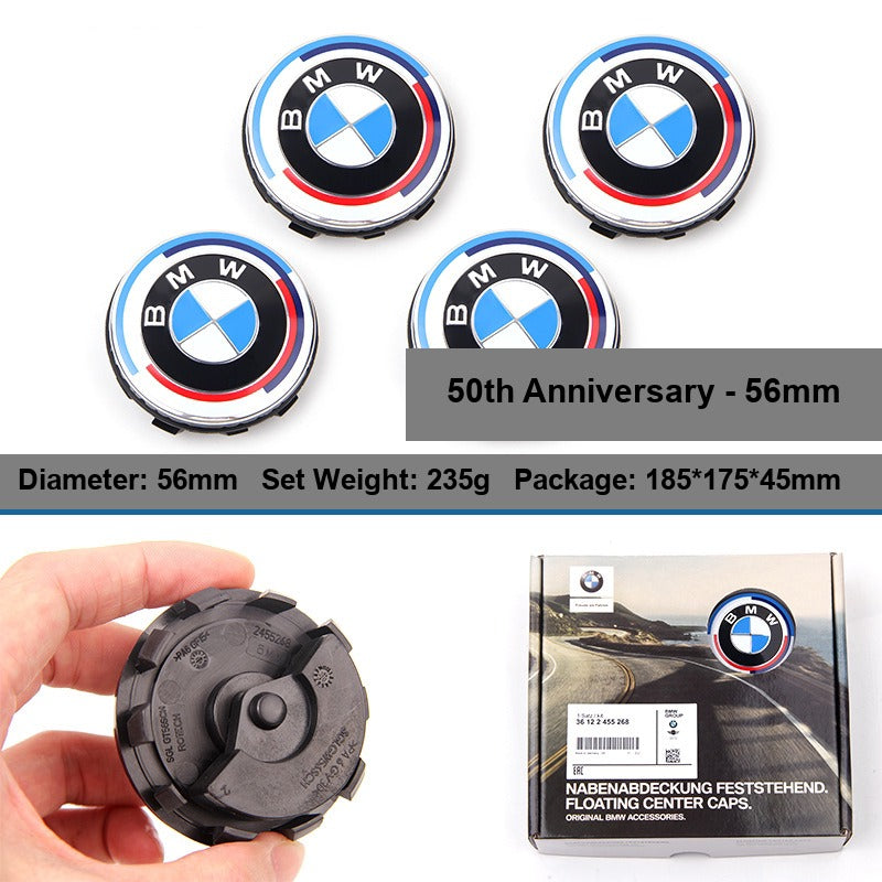 BMW floating center caps 56mm 50th Anniversary