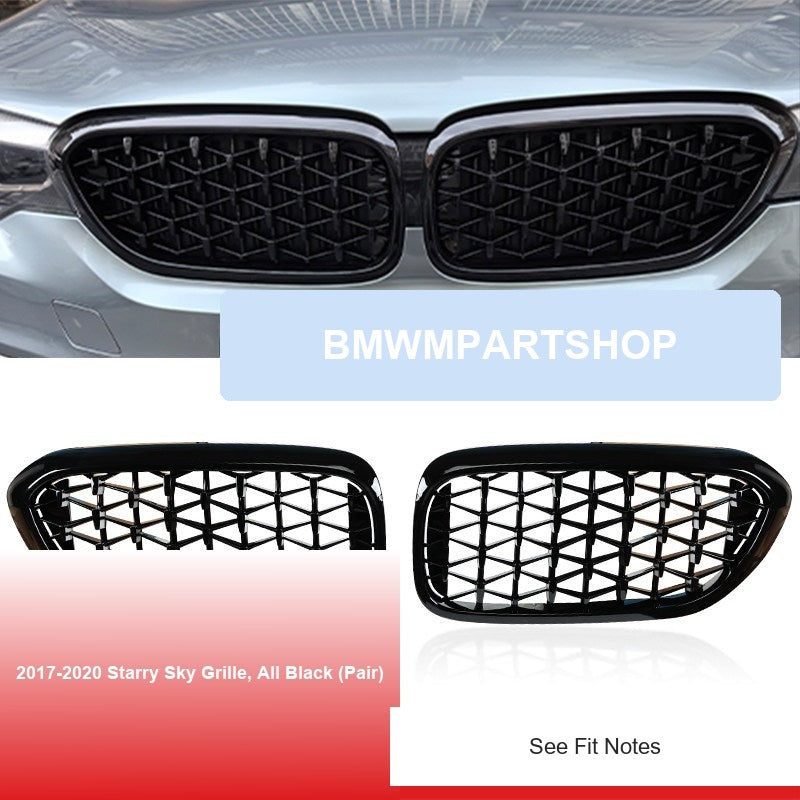 BMW 5 Series Grille - 2017-2020 Starry Sky Grille, All Black (Pair)
