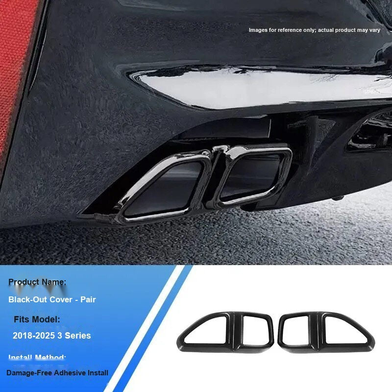 BMW 2018-2025 3 Series - Black (Pair, Quad-Outlet Style) - Exhaust Tailpipe Trim Cover