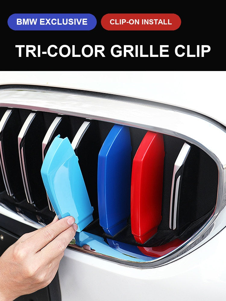 BMW M Performance grille clip install, close-up hand demo
