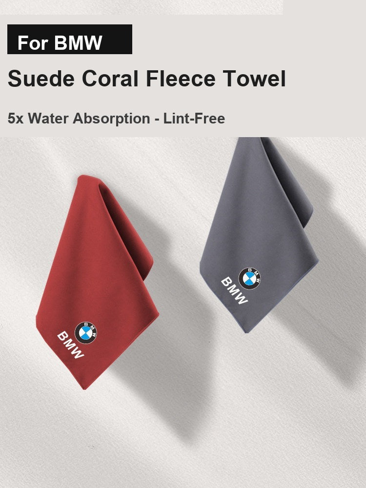 BMW suede coral fleece car towel, red and grey, 5x water absorption lint-free