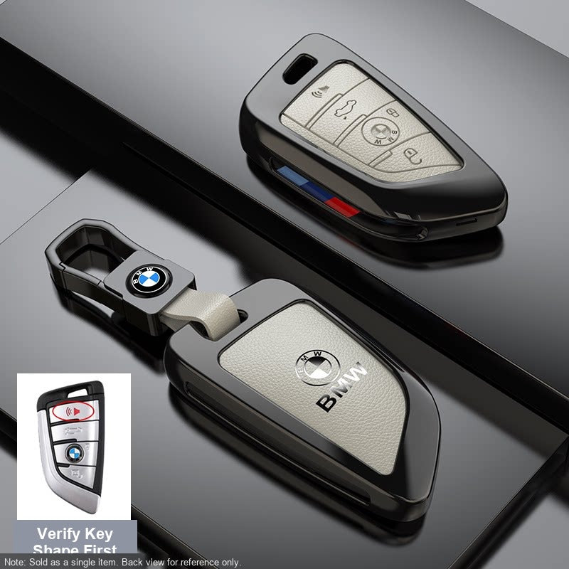 BMW Leather Key Fob Case - Style B, Light Khaki, Leather Buckle