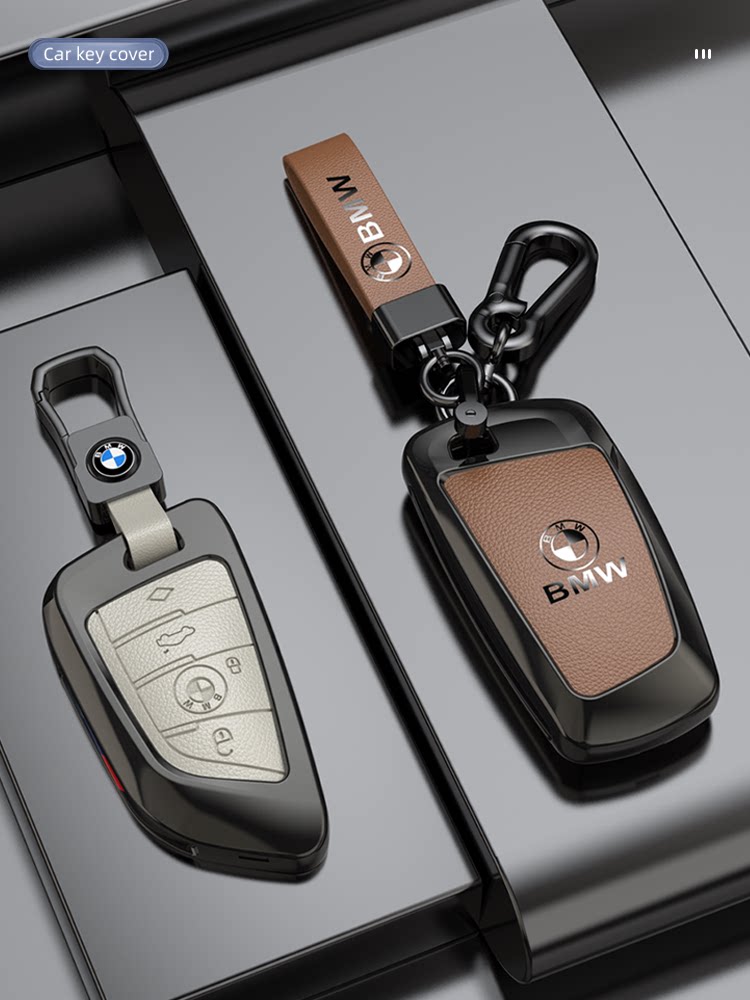 BMW Leather Key Fob Case - Premium Alloy Cover with Keychain