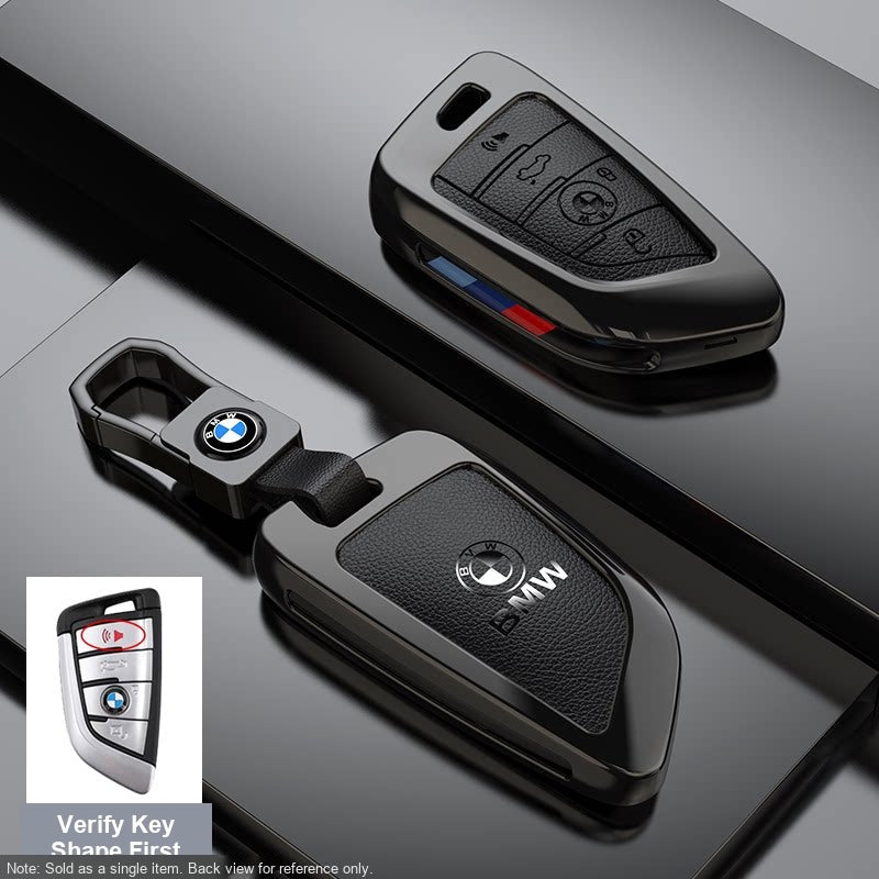 BMW Leather Key Fob Case - Style B, Obsidian Black, Leather Buckle