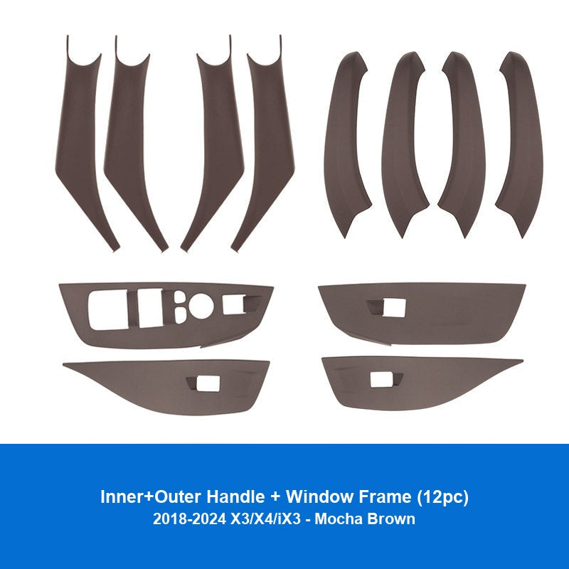 BMW door handle cover - 2018-2024 X3X4 iX3 [Inner + Outer Handle + Window Lift Button] Mocha Brown 12-Piece Set
