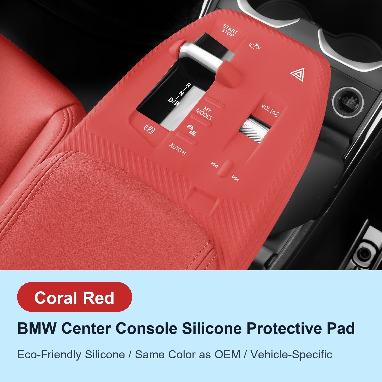 BMW center console silicone pad - X1 / iX1 / X2 (2023-2026) - Coral Red