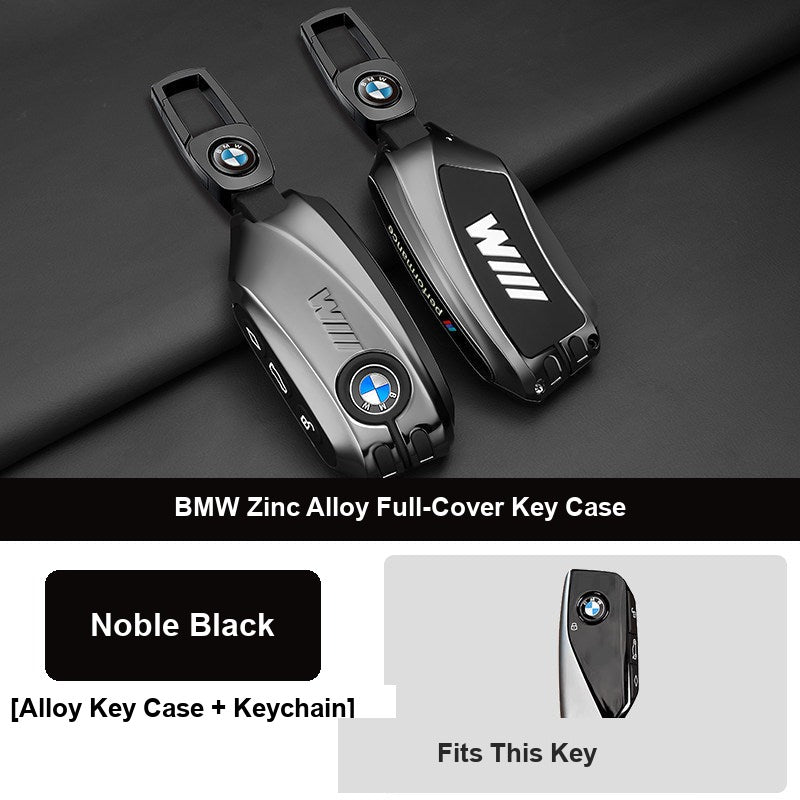 Noble black BMW key fob case with leather keychain buckle