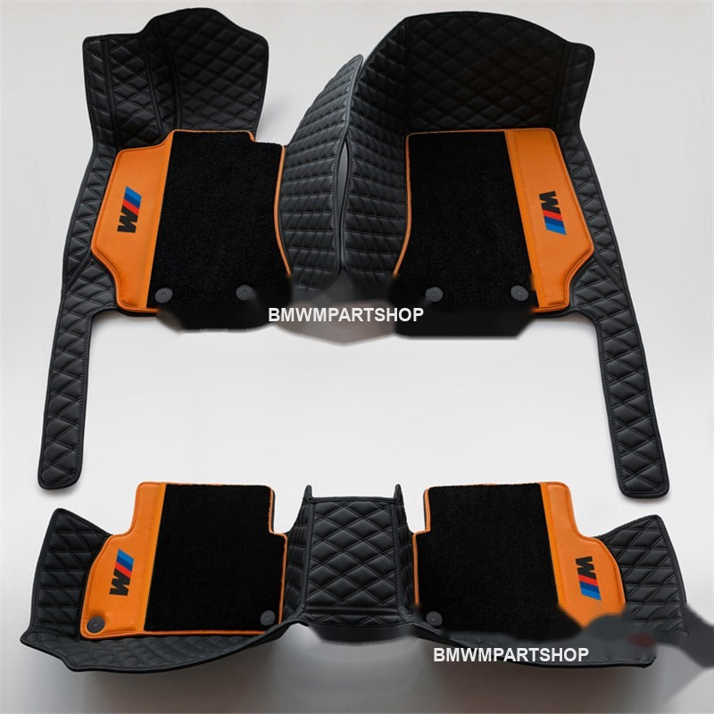 BMW double-layer leather floor mats, black and orange
