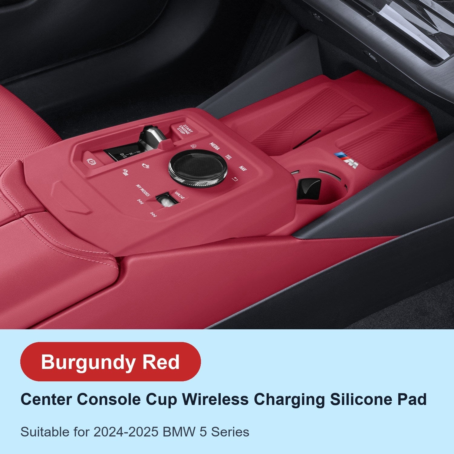 BMW center console silicone pad - i5 5 Series (2024-2026) - Burgundy Red