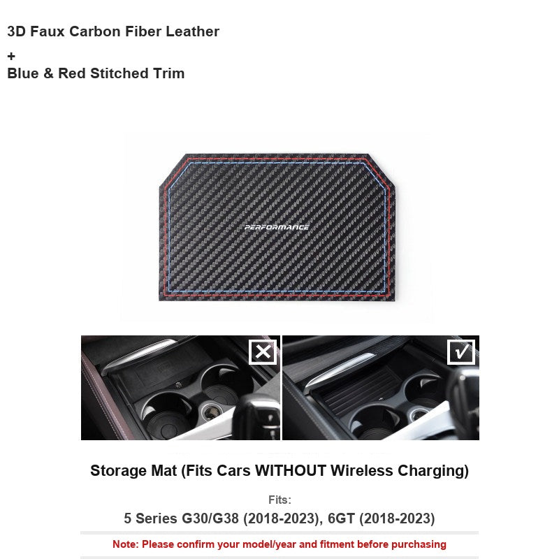 BMW carbon fiber leather storage mat for non-wireless charging console