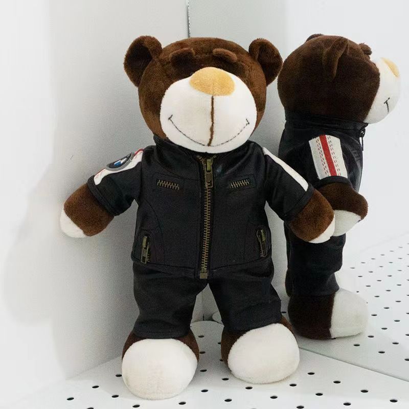 BMW bear doll keychain in blue leather jacket