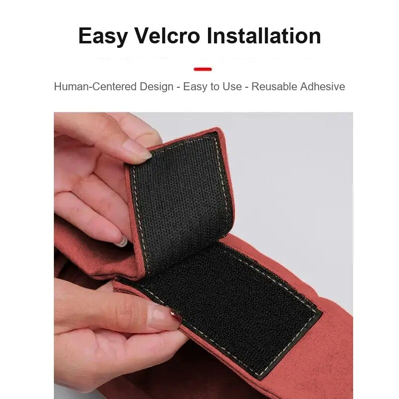 Close-up of BMW neck pillow Velcro strap installation