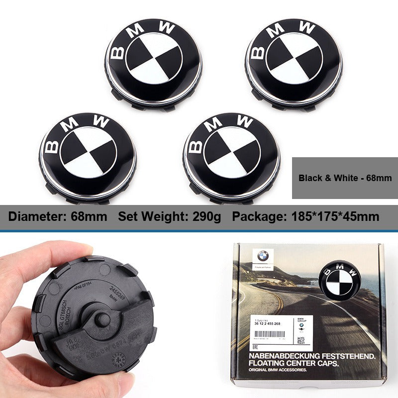 BMW floating center caps 68mm Black and White