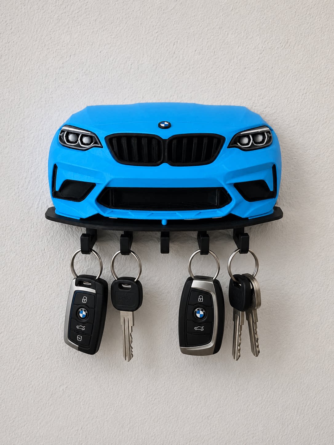 BMW M2 front end blue 3D wall key hook mounted on wall