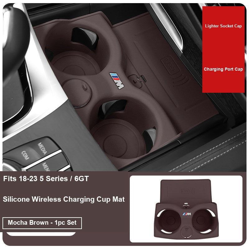 BMW 5 Series 6GT wireless charging cup mat, Mocha Brown