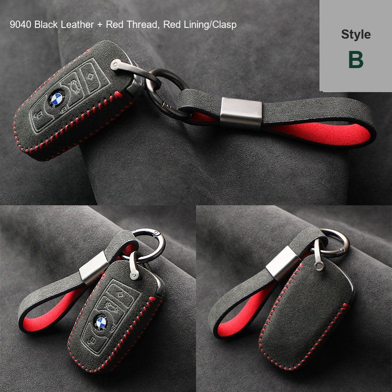 BMW key case Style B 9040 Black leather red thread