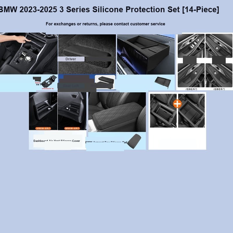 BMW center console silicone pad - 3 Series (2023-2026) - 14-Piece Set - Classic Black