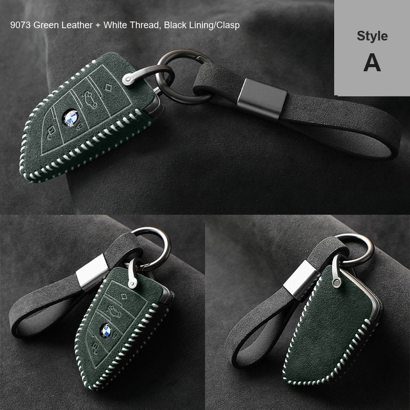 BMW key case Style A 9073 Green leather white thread