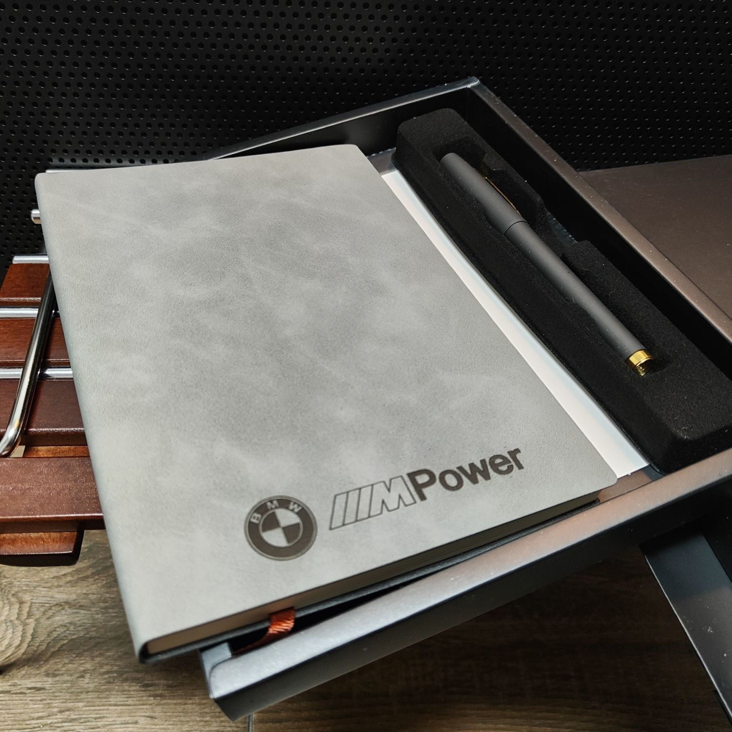 BMW M Power notebook and pen gift set open in branded box