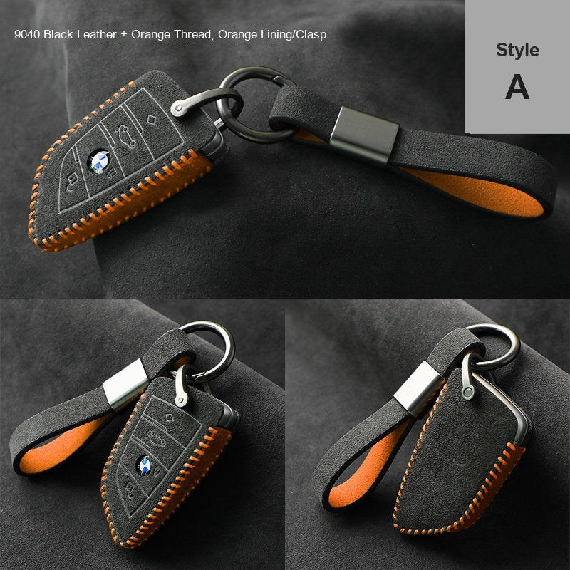 BMW key case Style A 9040 Black leather orange thread