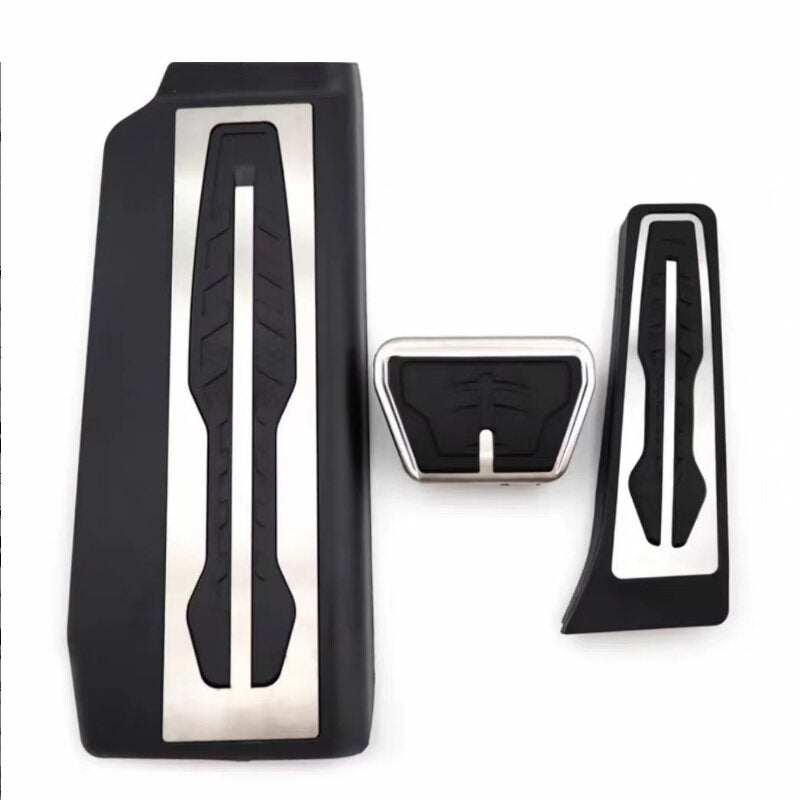 BMW dead pedal, brake and accelerator pedal covers in black aluminum finish