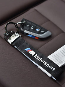 BMW M Motorsport Metal Keychain - Woven Lanyard with Alloy Clasp