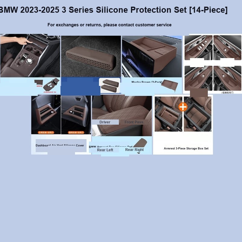 BMW center console silicone pad - 3 Series (2023-2026) - 14-Piece Set - Mocha Brown