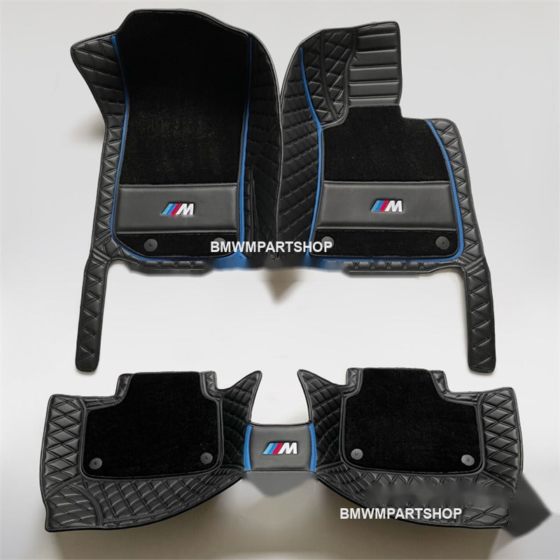 BMW luxury double-layer leather floor mats, black and blue