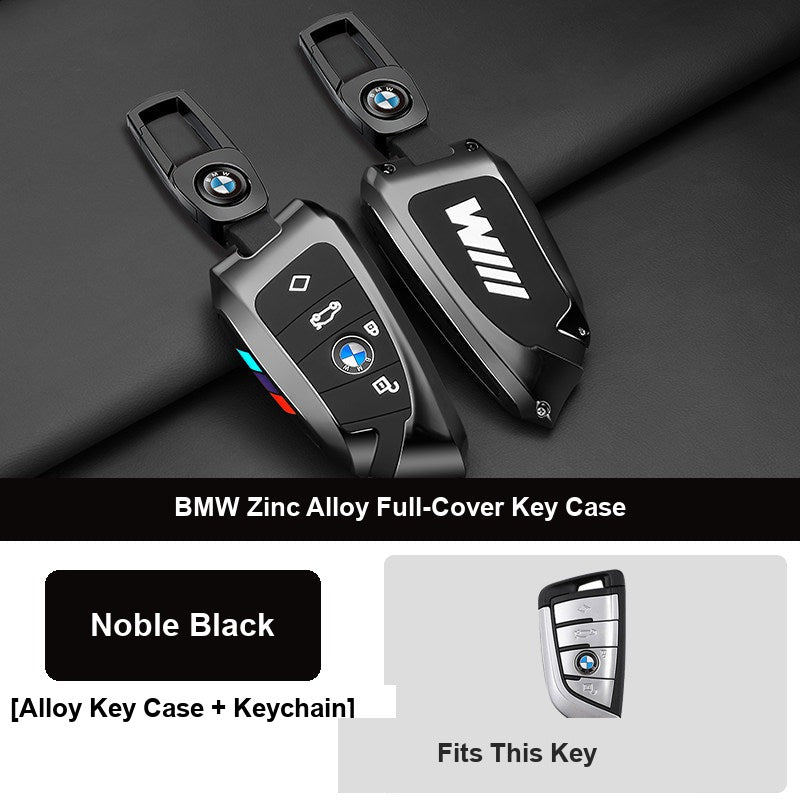 Noble black BMW key fob case Style D with leather keychain buckle