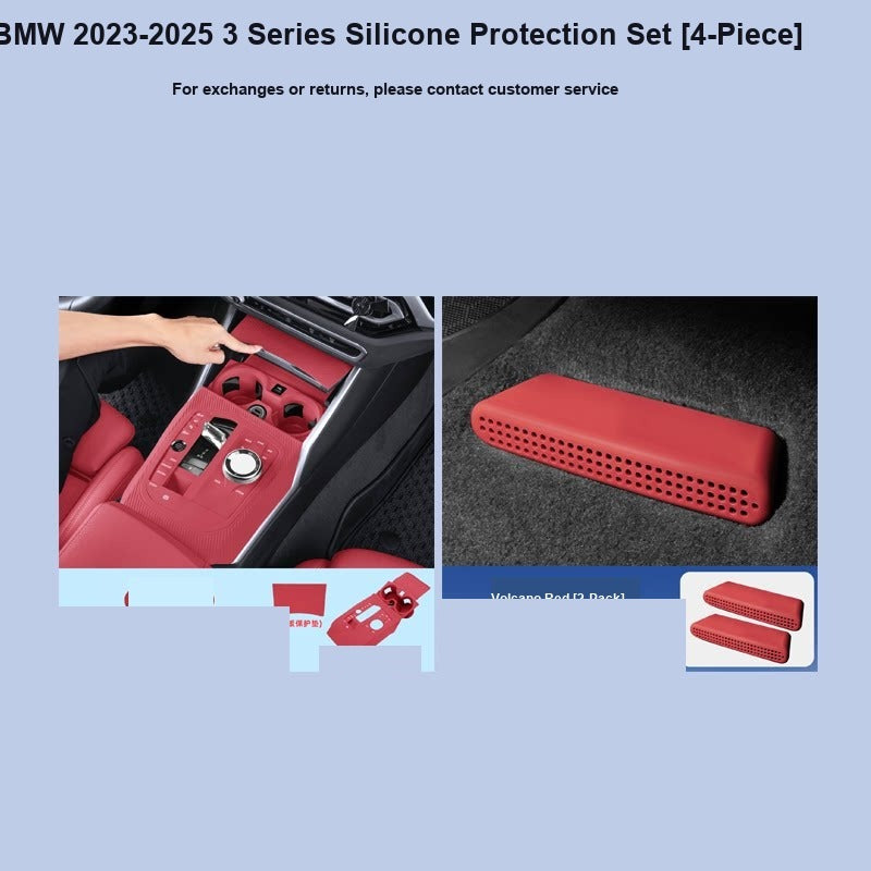 BMW center console silicone pad - 3 Series (2023-2026) - 4-Piece Set (Console Pad + Air Vents) - Volcano Red