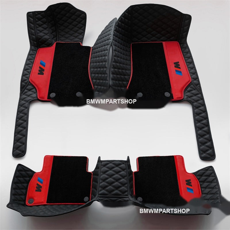 BMW double-layer leather floor mats, black and red