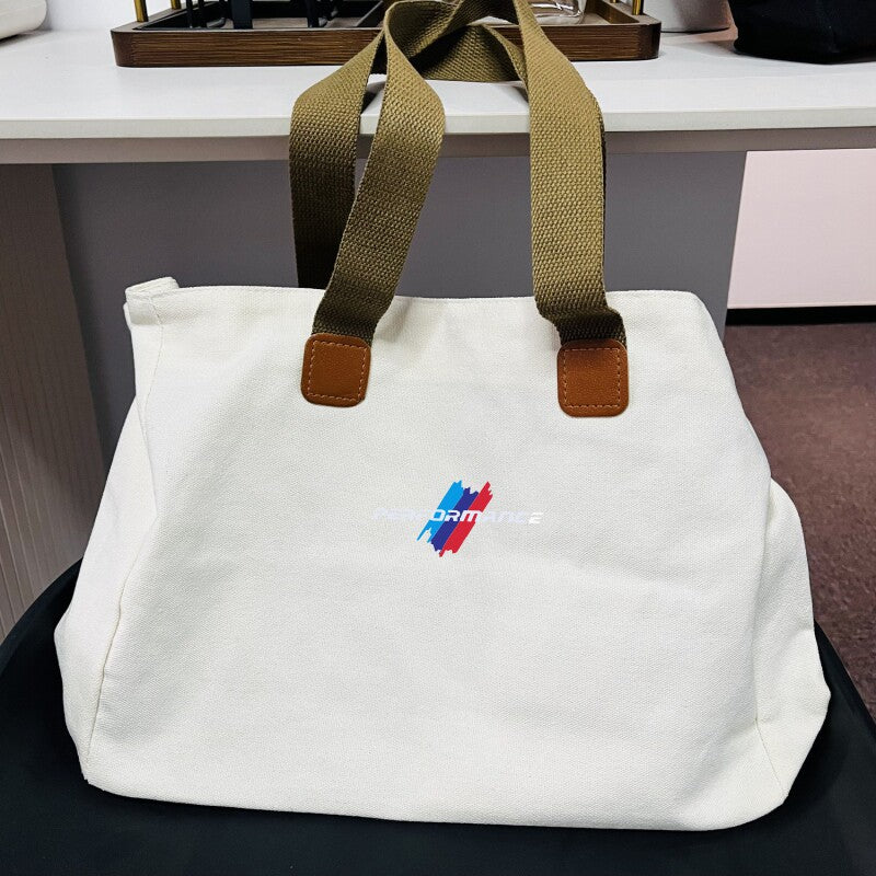 BMW canvas tote bag off-white with M stripe patch