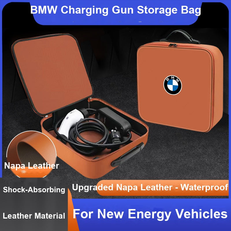 BMW charging cable storage bag - open view with charging gun and cable inside