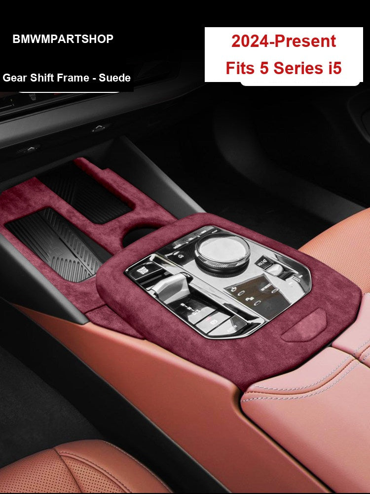 BMW 5 Series i5 gear shift frame suede dark red