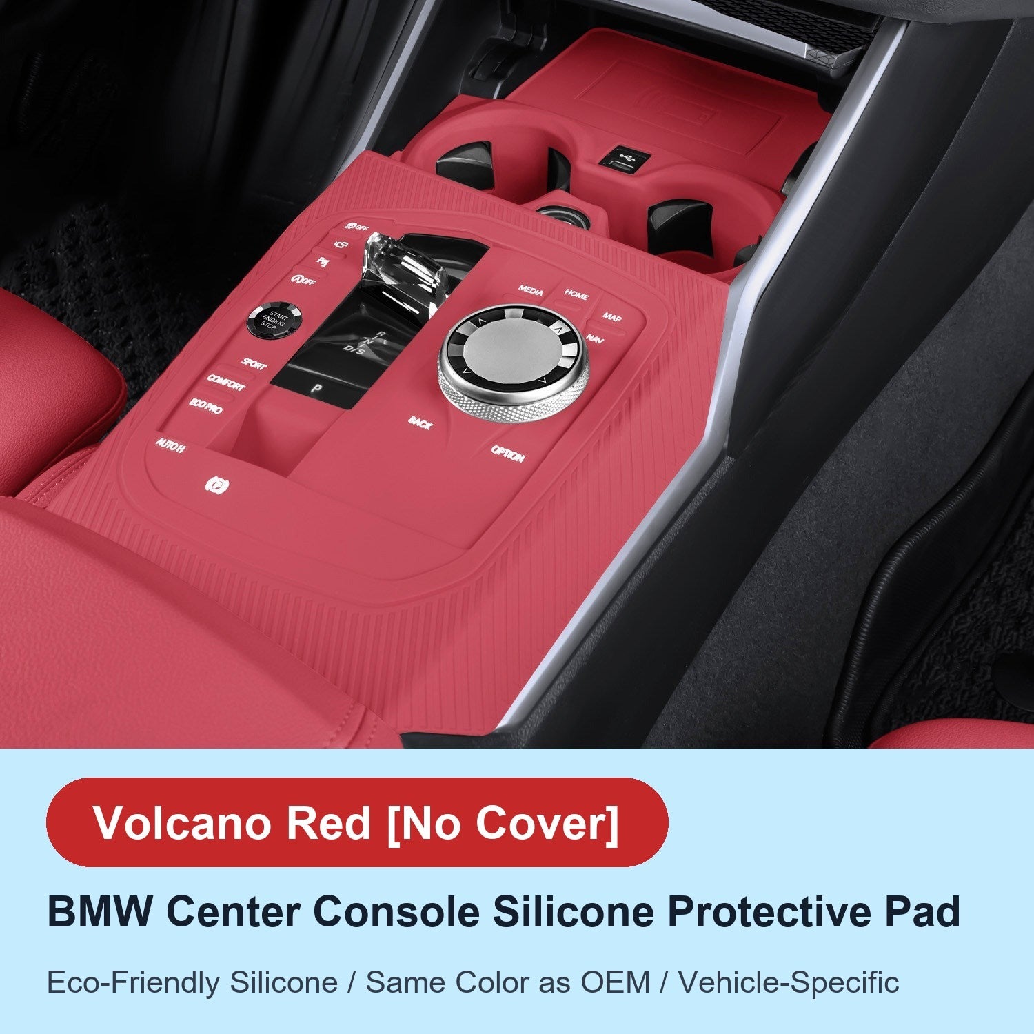BMW center console silicone pad - i3 3 Series / 4 Series (2020-2026) - No Cover - Volcano Red