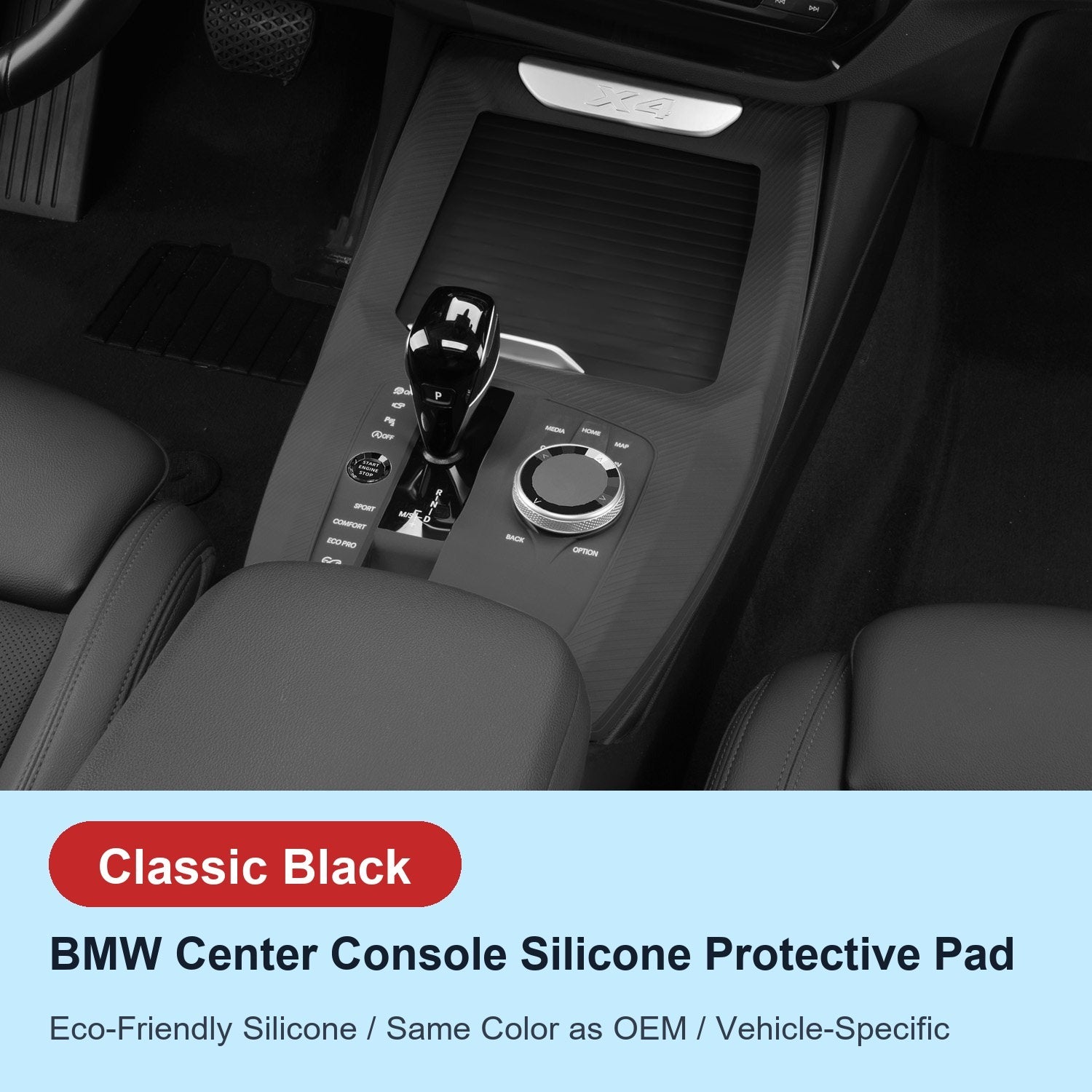 BMW center console silicone pad - X4 (2022-2024) - Classic Black