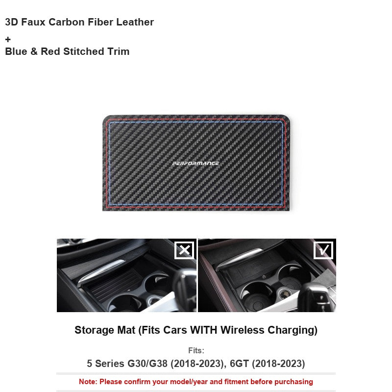 BMW carbon fiber leather storage mat for wireless charging console