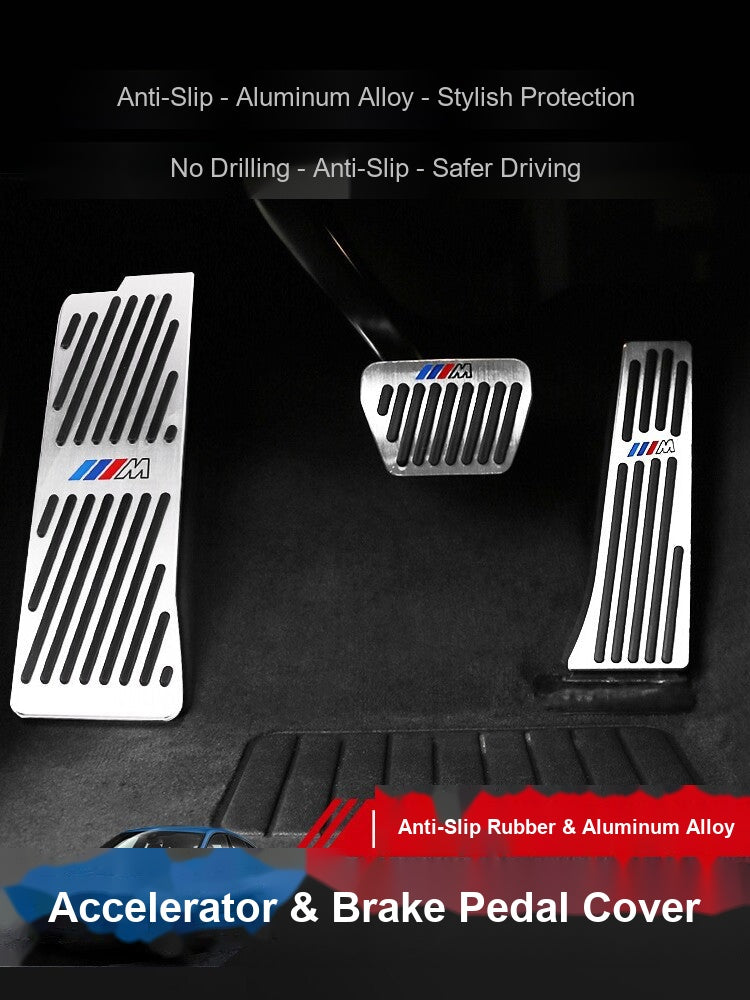 BMW 3 Series aluminum alloy accelerator and brake pedal cover set, no-drill installation