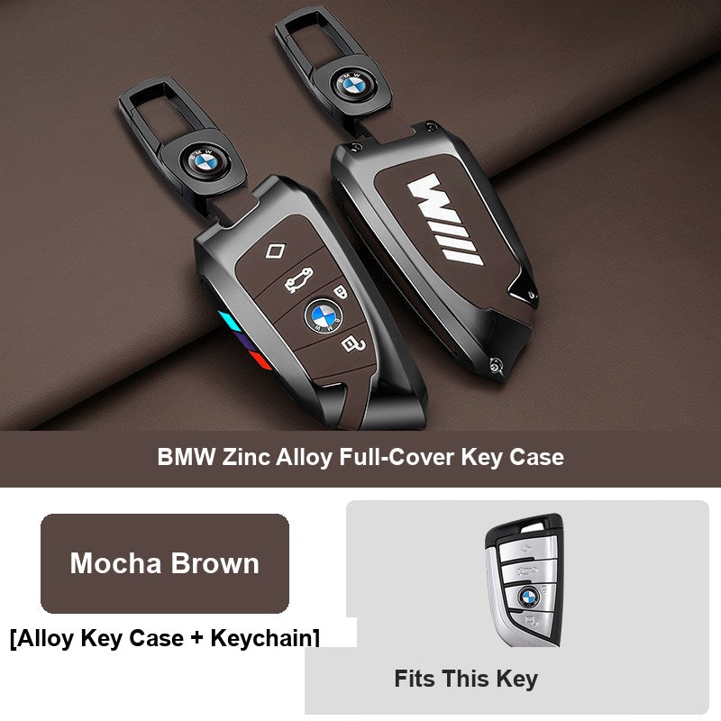 Mocha brown BMW key fob case Style D with leather keychain buckle