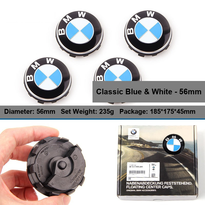 BMW floating center caps 56mm Classic Blue and White