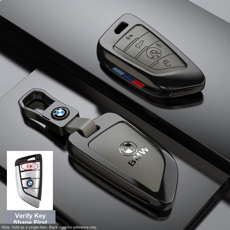 BMW Leather Key Fob Case - Style B, Meteorite Grey, Leather Buckle