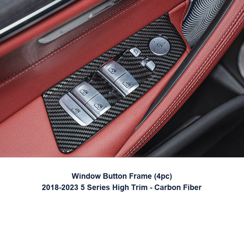 BMW door handle cover - 2018-23 New 5 Series High-Trim [4-piece window button frame] carbon fiber pattern