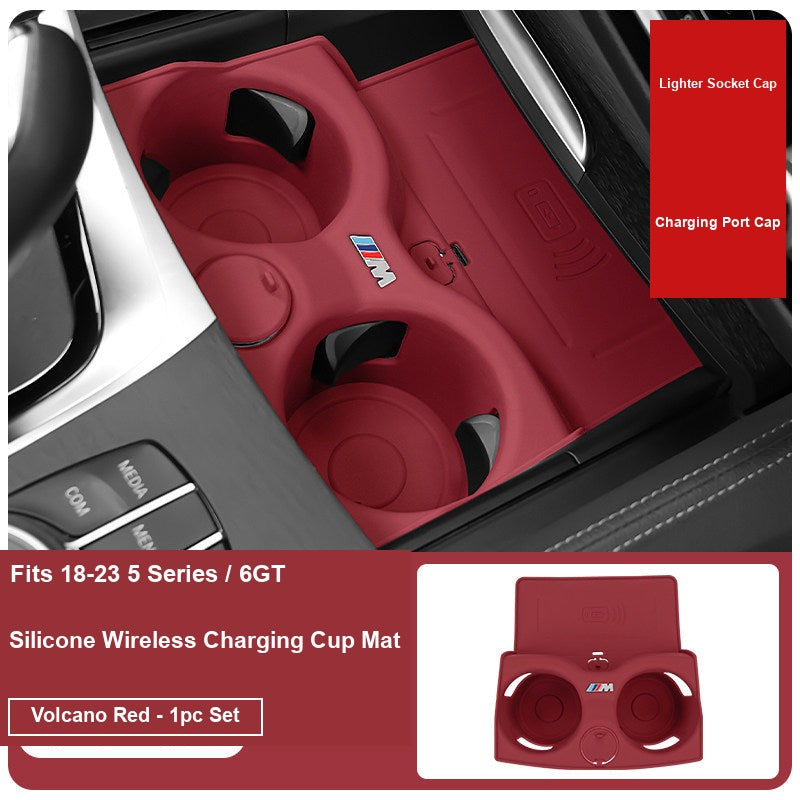 BMW 5 Series 6GT wireless charging cup mat, Volcano Red