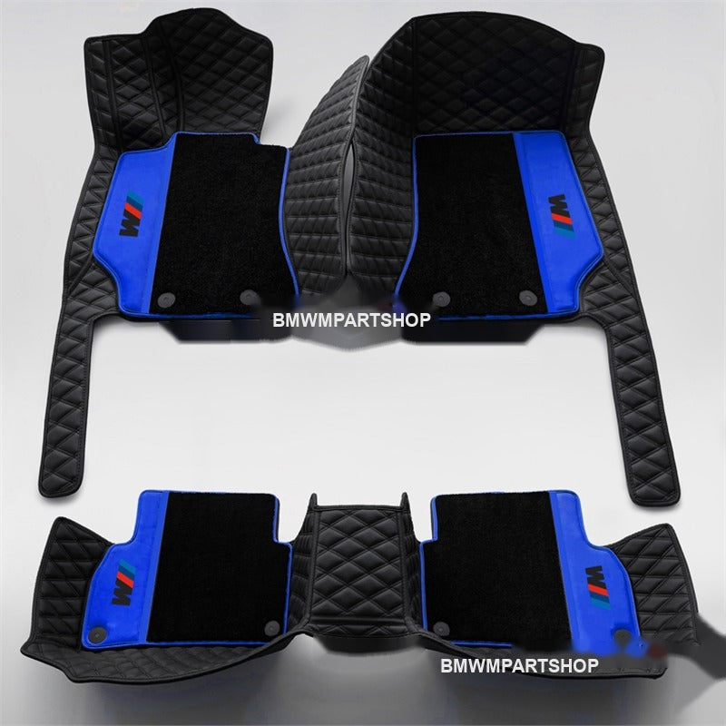 BMW double-layer leather floor mats, black and blue
